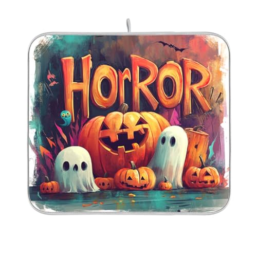 Gruseliger Halloween-Kürbis-Trockenmatte, wiederverwendbar, rechteckig, klein, matt, 40,6 x 45,7 cm, leicht zu reinigen, dekorative Heimdekoration von BCFHRGT