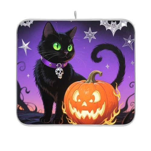 Halloween-Geschirrmatte, Motiv: schwarze Katzen und Kürbisse, wiederverwendbar, rechteckig, klein, 40,6 x 45,7 cm, leicht zu reinigen, dekorative Heimdekoration von BCFHRGT