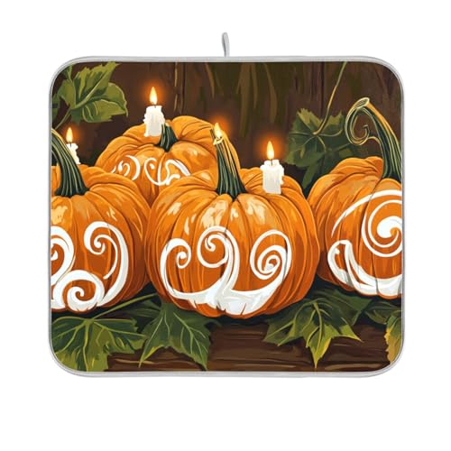 Halloween-Kürbis-Kerzen-Geschirrmatte, wiederverwendbar, rechteckig, klein, trocken, matt, 40,6 x 45,7 cm, leicht zu reinigen, dekorative Heimdekoration von BCFHRGT