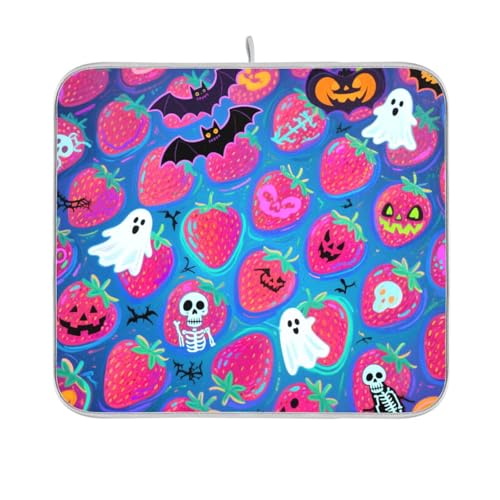 Happy Halloween Abtropfmatte mit rotem Erdbeerentotenkopf, wiederverwendbar, rechteckig, klein, 40,6 x 45,7 cm, leicht zu reinigen, dekorative Heimdekoration von BCFHRGT