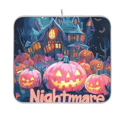 Happy Halloween Kürbisse Pink Jack-o-Lantern Kürbis Abtropfmatte wiederverwendbar rechteckig kleine Küche Arbeitsplatte Dekor 40,6 x 45,7 cm leicht zu reinigen dekorative Heimdekoration Essentials Happy Halloween Kürbisse Pink Jack-o-Lantern Kürbis Abtropfmatte wiederverwendbar rechteckig kleine Küche Arbeitsplatte Dekor 40,6 x 45,7 cm leicht zu reinigen dekorative Heimdekoration Essentials von BCFHRGT