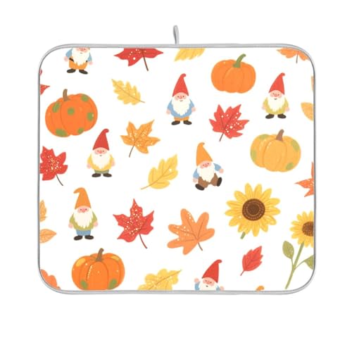 Hello Fall Herbst Ahornblatt Kürbis Zwerg Geschirrmatte wiederverwendbar rechteckig kleines Abtropfgestell Pad 40,6 x 45,7 cm leicht zu reinigen dekorative Heimdekoration Essentials von BCFHRGT