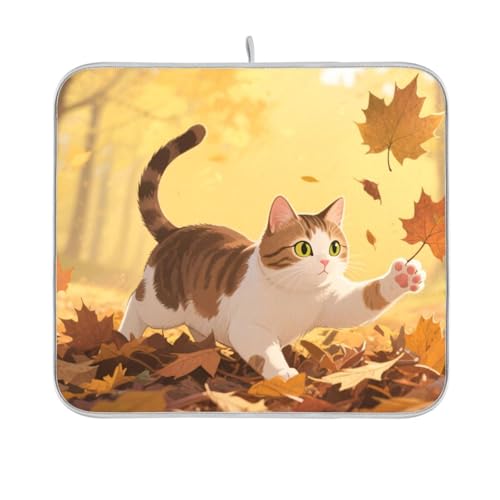 Hello Fall Herbst Katze Ahorn Abtropfmatte wiederverwendbar rechteckig kleine Gummimatte Arbeitsplatte 40,6 x 45,7 cm leicht zu reinigen dekorative Heimdekoration Essentials Hello Fall Herbst Katze Ahorn Abtropfmatte wiederverwendbar rechteckig kleine Gummimatte Arbeitsplatte 40,6 x 45,7 cm leicht zu reinigen dekorative Heimdekoration Essentials von BCFHRGT