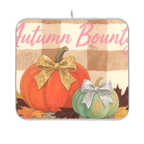 Hello Fall Herbst Kürbis kariert kariert braun Geschirrmatte wiederverwendbar rechteckig kleines Abtropfgestell mit Matte, 40,6 x 45,7 cm, leicht zu reinigen, dekorative Heimdekoration Hello Fall Herbst Kürbis kariert kariert braun Geschirrmatte wiederverwendbar rechteckig kleines Abtropfgestell mit Matte, 40,6 x 45,7 cm, leicht zu reinigen, dekorative Heimdekoration von BCFHRGT