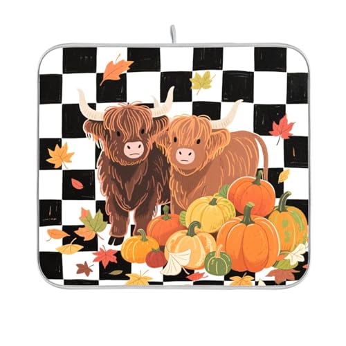 Hello Fall Herbst Kuh Kürbis schwarz kariert Geschirrabtropfmatte wiederverwendbar rechteckig klein Abtropfmatte 40,6 x 45,7 cm leicht zu reinigen dekorative Heimdekoration Essentials Hello Fall Herbst Kuh Kürbis schwarz kariert Geschirrabtropfmatte wiederverwendbar rechteckig klein Abtropfmatte 40,6 x 45,7 cm leicht zu reinigen dekorative Heimdekoration Essentials von BCFHRGT