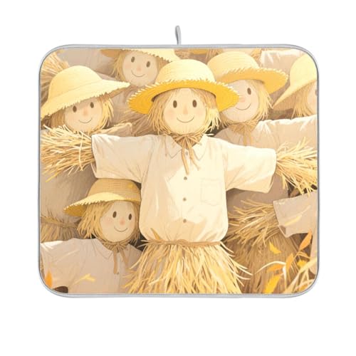 Hello Fall Herbst Vogelscheuche gelbe Geschirrmatte wiederverwendbar rechteckig kleines Abtropfgestell Tuch 40,6 x 45,7 cm leicht zu reinigen dekorative Heimdekoration Essentials von BCFHRGT