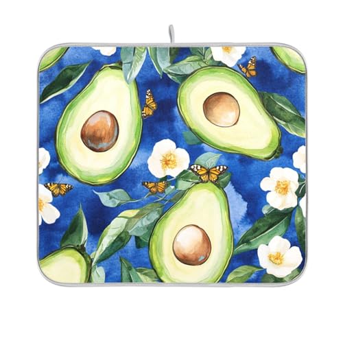 Lustige Avocado-Frucht-Trockenmatte, wiederverwendbar, rechteckig, kleine Abtropfmatten für Geschirr, Mikrofaser, 40,6 x 45,7 cm, leicht zu reinigen, dekorative Heimdekoration von BCFHRGT