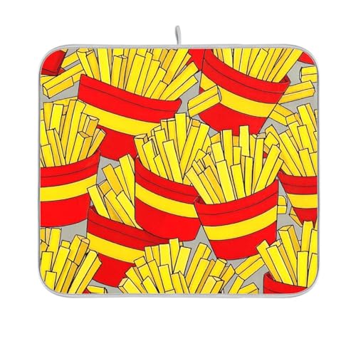Niedliche Cartoon-Abtropfmatte für Lebensmittel, Pommes Frites, wiederverwendbar, rechteckig, kleine Abtropfmatte für Geschirr, Mikrofaser, 40,6 x 45,7 cm, leicht zu reinigen, dekorative von BCFHRGT