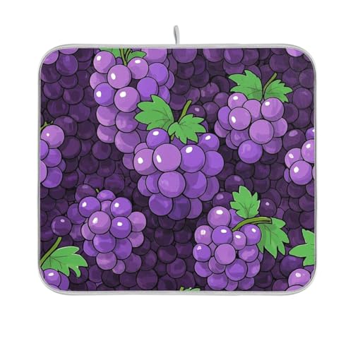 Niedliche Cartoon-Obsttrauben-Geschirrmatte, wiederverwendbar, rechteckig, kleine Abtropfmatten für Geschirr, Mikrofaser, 40,6 x 45,7 cm, leicht zu reinigen, dekorative Heimdekoration von BCFHRGT