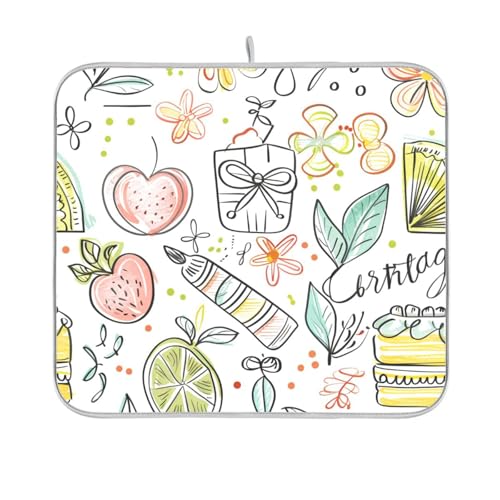 Niedliche Doodle Zeichnungen Blume Obst Kuchen bunte Geschirrmatte wiederverwendbar rechteckig klein Küche Abtropfmatte 40,6 x 45,7 cm leicht zu reinigen dekorative Heimdekoration Essentials Niedliche Doodle Zeichnungen Blume Obst Kuchen bunte Geschirrmatte wiederverwendbar rechteckig klein Küche Abtropfmatte 40,6 x 45,7 cm leicht zu reinigen dekorative Heimdekoration Essentials von BCFHRGT