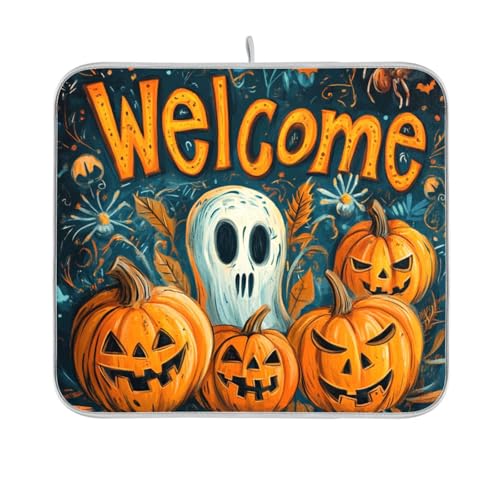 Nightmare Halloween-Kürbis-Geschirrmatte, wiederverwendbar, rechteckig, kleine Arbeitsplatte, Abtropfmatte, 40,6 x 45,7 cm, leicht zu reinigen, dekorative Heimdekoration von BCFHRGT