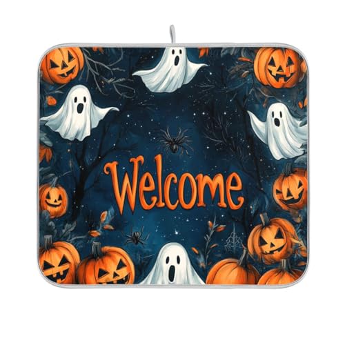 Nightmare Halloween-Kürbis-Trockenmatte, wiederverwendbar, rechteckig, kleines Küchenzubehör für Arbeitsplatte, 40,6 x 45,7 cm, leicht zu reinigen, dekorative Heimdekoration von BCFHRGT