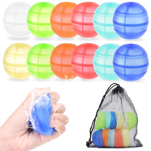 BCHKO Packung mit 12 wiederverwendbaren Wasserbomben, Wiederverwendbare Wasserballons, Poolspielzeug, schnell aufblasbare Wasserbomben für Wasserparks,Feste, Piscine von BCHKO