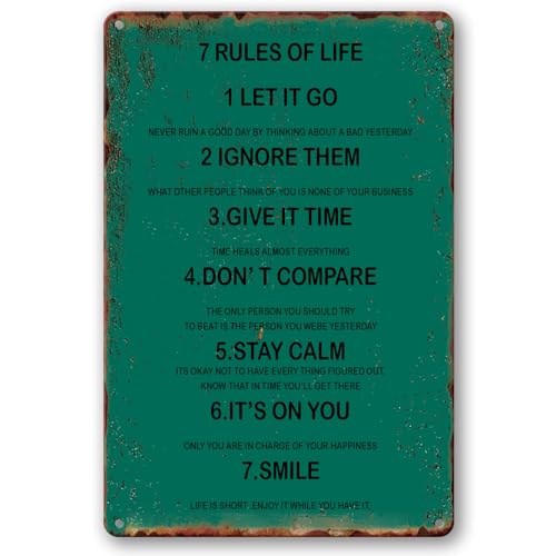 BCHUAN 7 Rules Of Life Motivierendes Vintage-Metall-Blechschild, Retro-Poster, inspirierendes Zitat, Wanddekoration für Zuhause, Büro, 30,5 x 20,3 cm von BCHUAN