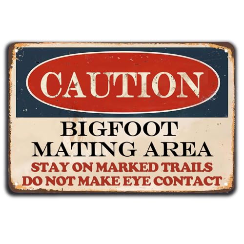 BCHUAN Bigfoot Mating Area Schild, Stay on Marked Trails Do Not Make Eye Contact Lustiges Metallschild, Vintage-Warnschild, Retro-Blechschild für Zuhause, Bar, Pub, Café, Bauernhof, Zimmer, Plakette BCHUAN Bigfoot Mating Area Schild, Stay on Marked Trails Do Not Make Eye Contact Lustiges Metallschild, Vintage-Warnschild, Retro-Blechschild für Zuhause, Bar, Pub, Café, Bauernhof, Zimmer, Plakette von BCHUAN
