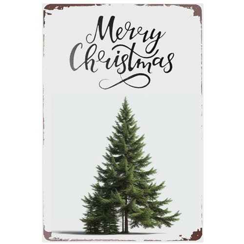 BCHUAN Blechschild mit Aufschrift "Merry Christmas", Wanddekoration, Weihnachtsdekoration für Außenbereich, Hof, Garten, Haus, 30,5 x 20,3 cm von BCHUAN
