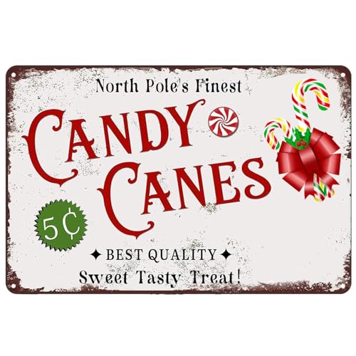 BCHUAN Candy Cane Lane Metall-Blechschild, Vintage-Stil, Weihnachtsmann, Wandkunst für Zuhause, Wohnzimmer, Außen- oder Innendekoration, 30,5 x 20,3 cm von BCHUAN