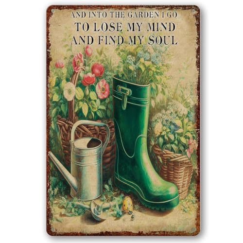 BCHUAN Gartenschild – Blumen-Blechschild für den Garten, Metallschilder im Freien – und in den Garten I Go To Lose My Mind And Find My Soul Schild – Wanddekoration, Garten-Willkommensschild, 20,3 x von BCHUAN