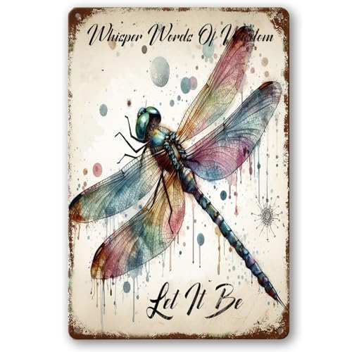 BCHUAN Libelle Metall-Blechschild "Whisper Words of Wisdom Let It Be", Libelle, Wandkunst, Retro-Poster, Vintage-Metallschilder für Heimdekoration, Geschenke für Freunde, 20,3 x 30,5 cm BCHUAN Libelle Metall-Blechschild "Whisper Words of Wisdom Let It Be", Libelle, Wandkunst, Retro-Poster, Vintage-Metallschilder für Heimdekoration, Geschenke für Freunde, 20,3 x 30,5 cm von BCHUAN