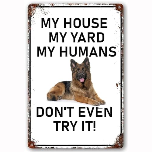 BCHUAN Lustiges Hofschild Deutscher Schäferhund, Metallschilder "My Yard My Humans Don't Even Try It", Retro-Blechschild für Garten, Outdoor, Hof, Bauernhof, Wanddekoration, 30,5 x 20,3 cm BCHUAN Lustiges Hofschild Deutscher Schäferhund, Metallschilder "My Yard My Humans Don't Even Try It", Retro-Blechschild für Garten, Outdoor, Hof, Bauernhof, Wanddekoration, 30,5 x 20,3 cm von BCHUAN