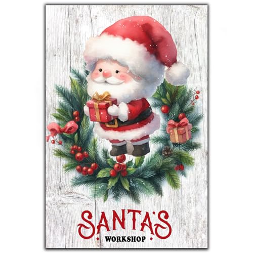 BCHUAN Lustiges Weihnachts-Blechschild aus Metall mit Weihnachtsmann-Werkstatt, Retro-Weihnachtsmann-Schild, Retro-Weihnachtskranz, Dekoration, Eisen, Gemälde, Wandkunst für Zuhause, Café BCHUAN Lustiges Weihnachts-Blechschild aus Metall mit Weihnachtsmann-Werkstatt, Retro-Weihnachtsmann-Schild, Retro-Weihnachtskranz, Dekoration, Eisen, Gemälde, Wandkunst für Zuhause, Café von BCHUAN