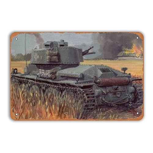 BCHUAN Metall-Blechschild aus dem Zweiten Weltkrieg mit Panzern im Bauernhof, Vintage-Metallschilder für Männer, Retro-Poster, Wanddekoration für Bars, Restaurants, Veteranen, Clubs, Kneipen, 30,5 x von BCHUAN