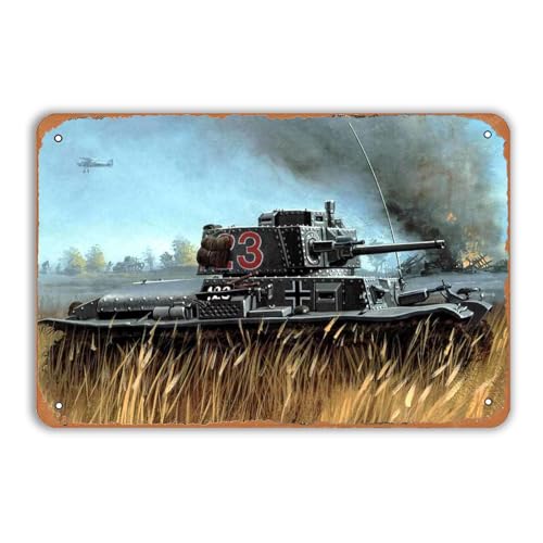 BCHUAN Metall-Blechschild aus dem Zweiten Weltkrieg mit Panzern im Weltkrieg, Vintage-Metallschilder für Männer, Panzer im Roggenfeld, Retro-Poster, Wanddekoration für Bars, Restaurants, Veteranen von BCHUAN