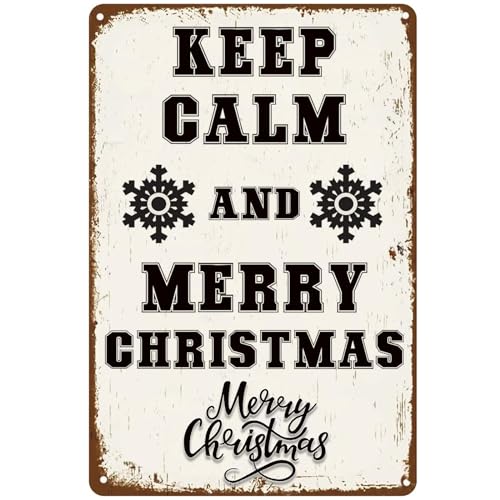 BCHUAN Metall-Blechschilder mit Aufschrift "Keep Calm And Merry Christmas", Retro-Outdoor-Weihnachtsdekoration, Metallschild, rot, Weihnachtsdekoration für Zuhause, Kaffee, Bar, Garage, Wandkunst BCHUAN Metall-Blechschilder mit Aufschrift "Keep Calm And Merry Christmas", Retro-Outdoor-Weihnachtsdekoration, Metallschild, rot, Weihnachtsdekoration für Zuhause, Kaffee, Bar, Garage, Wandkunst von BCHUAN