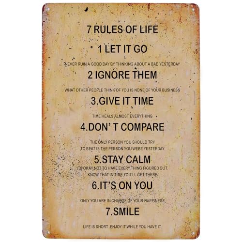 BCHUAN Motivierendes Blechschild, Vintage, Metall, 7 Regeln des Lebens, Retro-Poster, inspirierendes Zitat, Wanddekoration, 30,5 x 20,3 cm BCHUAN Motivierendes Blechschild, Vintage, Metall, 7 Regeln des Lebens, Retro-Poster, inspirierendes Zitat, Wanddekoration, 30,5 x 20,3 cm von BCHUAN