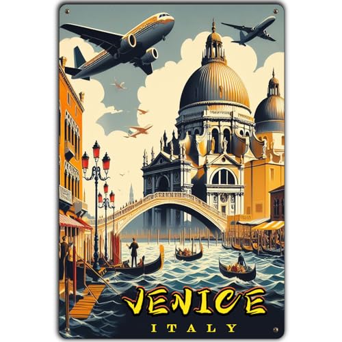 BCHUAN Retro-Blechschild Venedig, Italien, Vintage-Reiseposter der Freiheitsstatue gegen den sonnigen Himmel, Wanddekoration für Männer und Frauen, Raumdekoration für Zuhause, Bars, Clubs, Cafés, 40,6 von BCHUAN