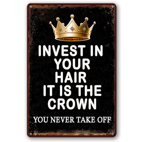 Barber Shop Retro Metall-Blechschild – Friseur Friseur Friseur Haarstylist Schild Vintage – Invest In Your Hair It's The Crown You Never Take Off – Metallposter zum Aufhängen, Friseurladen Barber Shop Retro Metall-Blechschild – Friseur Friseur Friseur Haarstylist Schild Vintage – Invest In Your Hair It's The Crown You Never Take Off – Metallposter zum Aufhängen, Friseurladen von BCHUAN