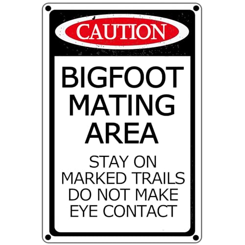 Bigfoot Blechschild "Mating Area", "Stay on Marked Trails Do Not Make Eye Contact", lustiges Metallschild, Vintage-Warnschild, Retro-Blechschild für Zuhause, Bar, Pub, Café, Bauernhof, Zimmer Bigfoot Blechschild "Mating Area", "Stay on Marked Trails Do Not Make Eye Contact", lustiges Metallschild, Vintage-Warnschild, Retro-Blechschild für Zuhause, Bar, Pub, Café, Bauernhof, Zimmer von BCHUAN