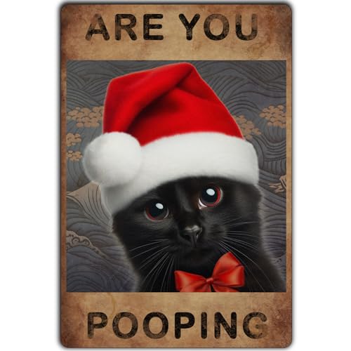 Lustige schwarze Katze, Badezimmer-Metallschild, Vintage-Blechschild, rote Weihnachtskatze, Metallposter für Bad, WC, Zuhause, Wandkunst, Dekoration, Eisenmalerei, 40,6 x 30,5 cm Lustige schwarze Katze, Badezimmer-Metallschild, Vintage-Blechschild, rote Weihnachtskatze, Metallposter für Bad, WC, Zuhause, Wandkunst, Dekoration, Eisenmalerei, 40,6 x 30,5 cm von BCHUAN