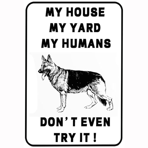 My House My Yard My Humans Yard Vintage Metallschild Deutscher Schäferhund, lustiges Retro-Blechschild für Hof, Outdoor, Garten, Bauernhof, Heimdekoration, 30,5 x 20,3 cm My House My Yard My Humans Yard Vintage Metallschild Deutscher Schäferhund, lustiges Retro-Blechschild für Hof, Outdoor, Garten, Bauernhof, Heimdekoration, 30,5 x 20,3 cm von BCHUAN