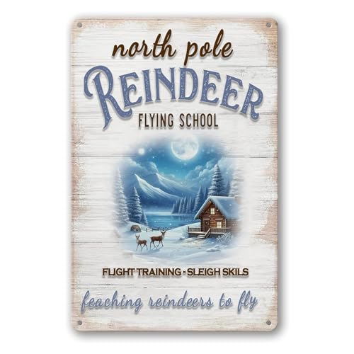 Rentier fliegende Schule, Nordpol-Blechschild, Weihnachtsmannschlitten, Weihnachtsdekoration, Poster, Vintage-Metallschilder, lustige Wanddekoration für Zuhause, Cafés, Büro, Geschäft, Pubs, Club Rentier fliegende Schule, Nordpol-Blechschild, Weihnachtsmannschlitten, Weihnachtsdekoration, Poster, Vintage-Metallschilder, lustige Wanddekoration für Zuhause, Cafés, Büro, Geschäft, Pubs, Club von BCHUAN