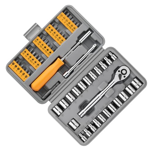 57-teiliges Steckschlüssel- und Bit-Set, 1/4-Zoll-Antrieb, Stecknüsse und Bit-Set für Mechaniker und Heimwerker, Mechaniker-Werkzeug-Set von BCIOUS