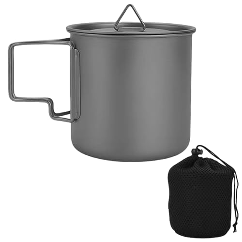 BCIOUS Camping-Kaffeetasse mit klappbarem Griff, leicht, Metall, kleine Camping-Töpfe für Outdoor, Rucksackreisen, Wandern, Picknicks, Wasserbecher, Geschirr von BCIOUS