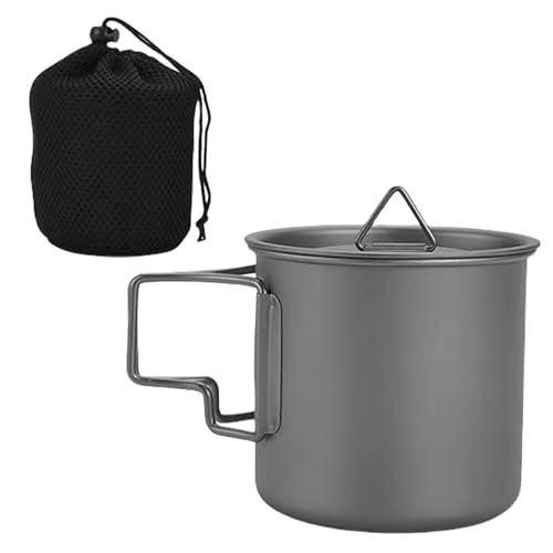BCIOUS Camping-Kaffeetasse mit klappbarem Griff, leicht, Metall, kleine Camping-Töpfe für Outdoor, Rucksackreisen, Wandern, Picknicks, Wasserbecher, Geschirr von BCIOUS