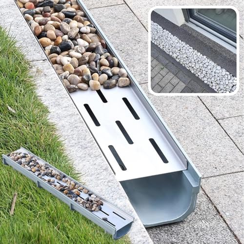 BCJMKDX Abflussabdeckungen,. Hofgraben-Entwässerungssystem for Befüllen mit Kieselsteinen, Beton-Entwässerungskanal-Set mit Edelstahlgitter(25x30cm(9.8"x11.8")) von BCJMKDX