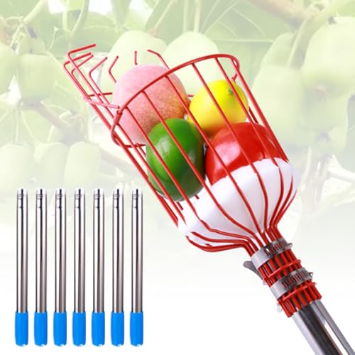 BCJMKDX Obstpflücker, Stange mit Korb, Obstpflücker aus Edelstahl mit schützender Schaumstoffauflage, Obstbaumpflücker for Avocado, Aprikose, Birne(2.8m) von BCJMKDX