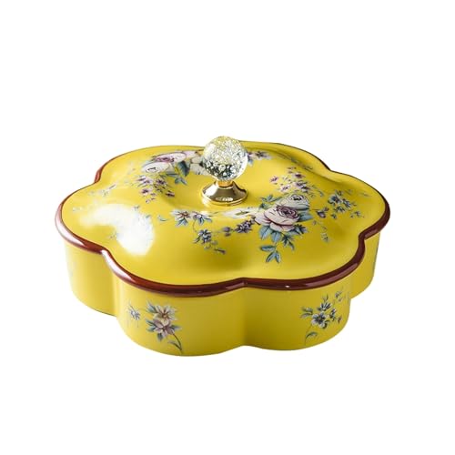 BCJMKDX Snack-Tablett, 11 Zoll Snack-Serviertablett-Set mit Deckel, Keramik-Vorspeisen-/Essenstablett for Partys, Feiertage, Familienessen(Yellow) von BCJMKDX