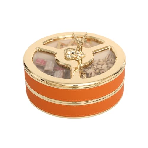 BCJMKDX Snack-Tablett, 3 herausnehmbare Fächer, 360° drehbares Vorspeisentablett aus Metall for Obst, Gemüse und Süßigkeiten(Orange) von BCJMKDX
