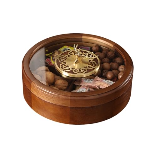 BCJMKDX Snack-Tablett, Unterteilte Servierplatte mit Deckel, tragbares rundes Tablett mit 4 Fächern, Snackschalen for Chips, Trockenfrüchte, Süßigkeiten und Nüsse(A) von BCJMKDX