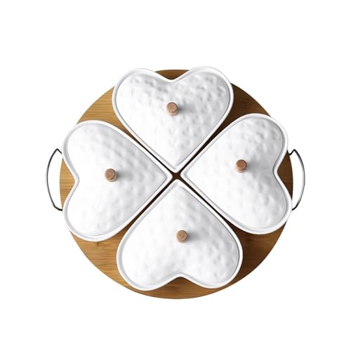 BCJMKDX Snack-Tablett, Unterteiltes Serviertablett mit 4 Keramikschalen auf Bambusplatte – Ideal for Snacks und Vorspeisen | Vielseitig einsetzbar for jeden Anlass BCJMKDX Snack-Tablett, Unterteiltes Serviertablett mit 4 Keramikschalen auf Bambusplatte – Ideal for Snacks und Vorspeisen | Vielseitig einsetzbar for jeden Anlass von BCJMKDX