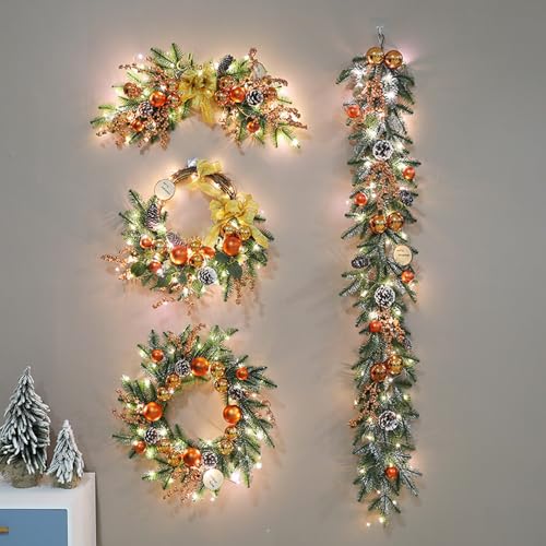 Kränze. 4-teilige Lichterkette, batteriebetrieben, künstliche Girlande, Veranda-Dekoration for Treppen, Wand, Tür, Innen- und Außengirlande von BCJMKDX