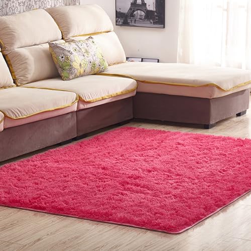 Luxuriöser, Flauschiger Shag-Lounge-Teppich, fusselfrei, dichter Teppich, weicher Teppich, schicker traditioneller Teppich, ideal for Wohnzimmer und Schlafzimmer(Rose Red,50x80) von BCJMKDX