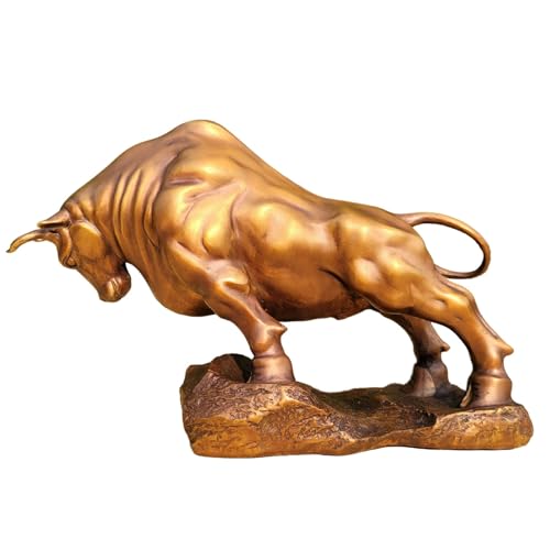 Skulpturen Bronze Charging Bull Statue FengShui Wall Street Bronze Fighting Bull Figuren Tier Büro Schreibtisch Ornament(22cm) von BCLYERBJ