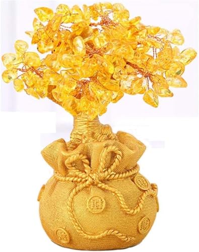 Skulpturen Ornamente Glücksbaum Statue Gelb Kristall Geld Baum Mit Glück Baum Harz Handwerk Dekoration Reichtum(28cm) von BCLYERBJ