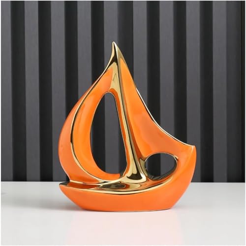 Skulpturen Statue Ornament Dekoration Segelschiff Abstrakte Kunst Boot Dekoration(Orange,S) von BCLYERBJ