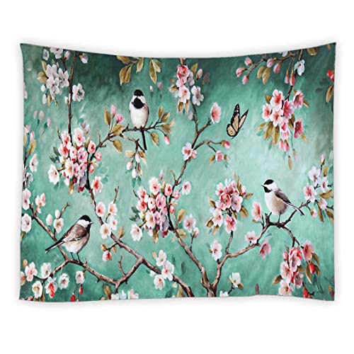 BCNEW Wandbehang aus Polyestergewebe mit Blumen, Vögeln, Schmetterlingen, Wandbehang für Schlafzimmer, Wohnheim, Wohnzimmer, 203 x 152 cm von BCNEW